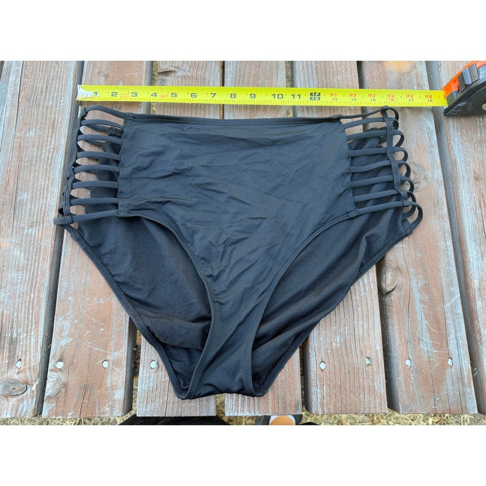 Mossimo Black High Waisted Strappy Lattice Side Bikini Bottoms XL